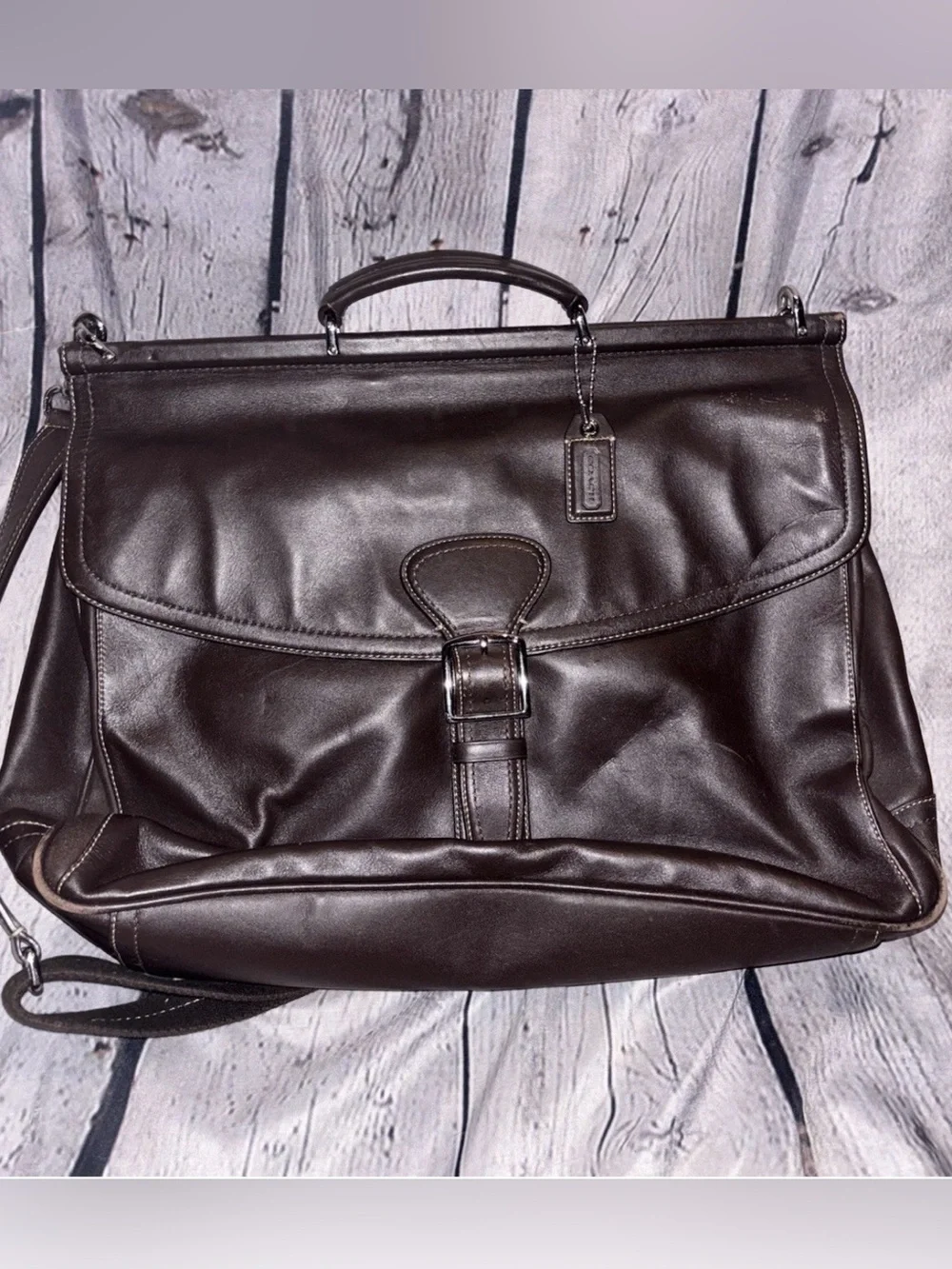Vintage Coach Brown Leather Briefcase Messenger Bag Large Snap Handle Rare
